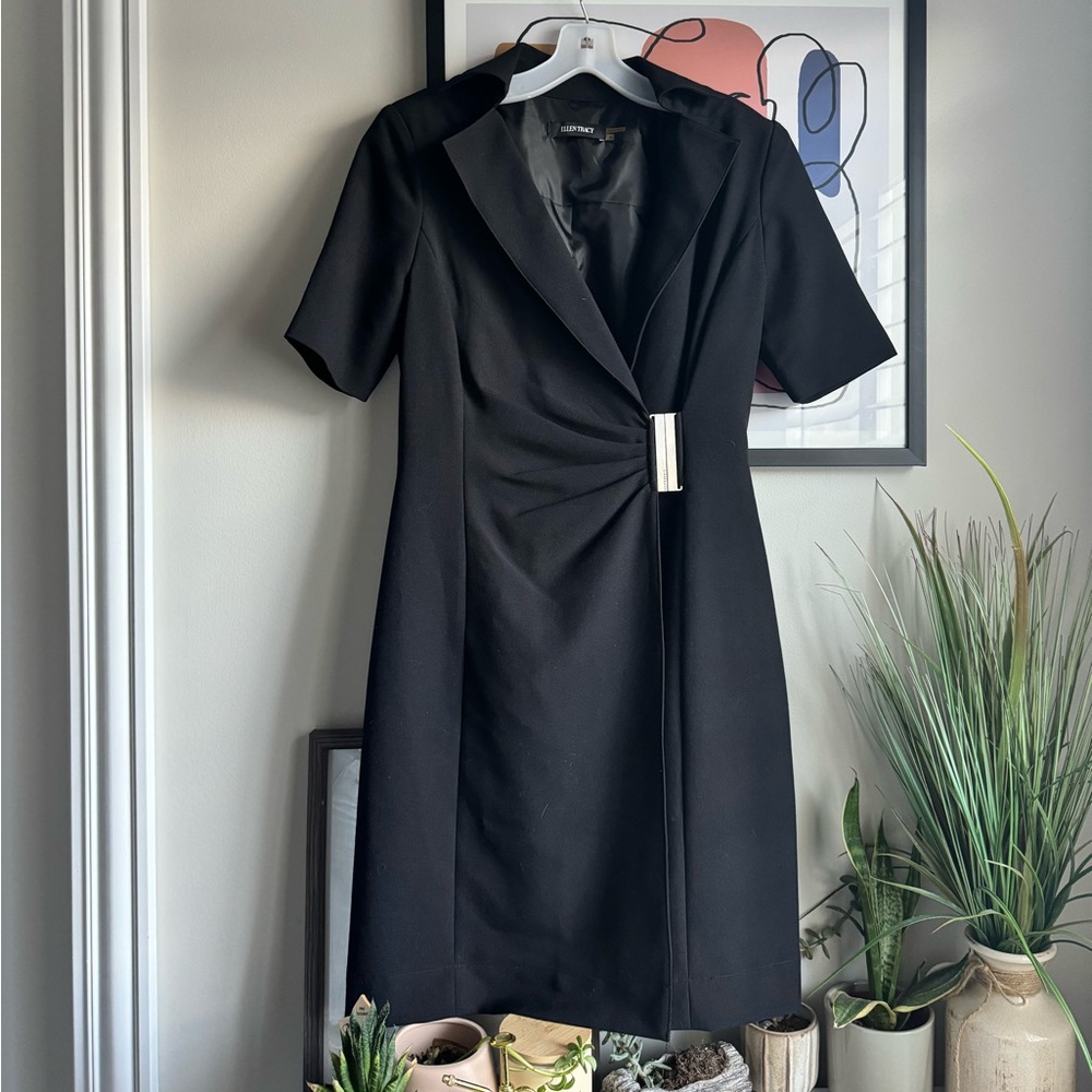 Ellen Tracy Black Sheath Dress with Notched Collar